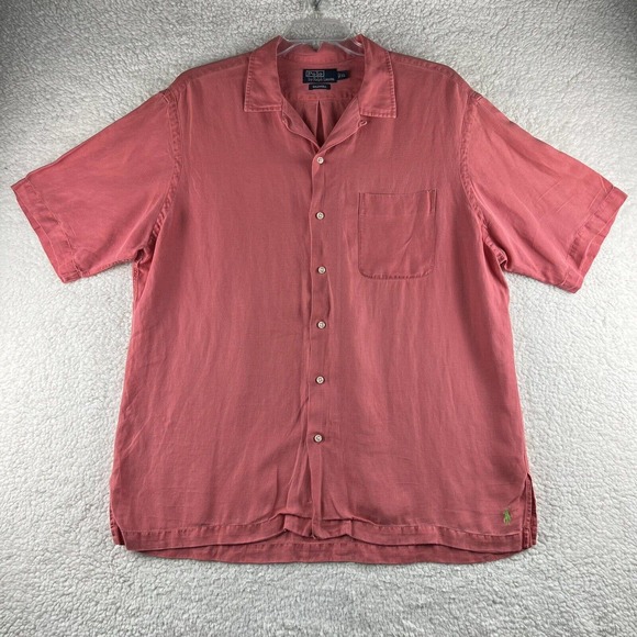 VTG 90s POLO RALPH LAUREN Camp Caldwell Loop Collar Pink Silk Linen Size XL READ - Picture 1 of 10